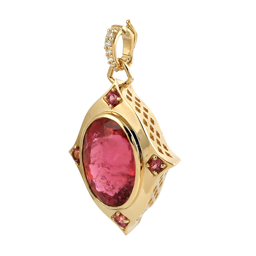 Pink Tourmaline Diamond Beautiful Handmade 18k Yellow Gold Jewelry