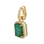 18K Yellow Gold Natural Octagon Emerald & Diamond Charm Pendant Jewelry