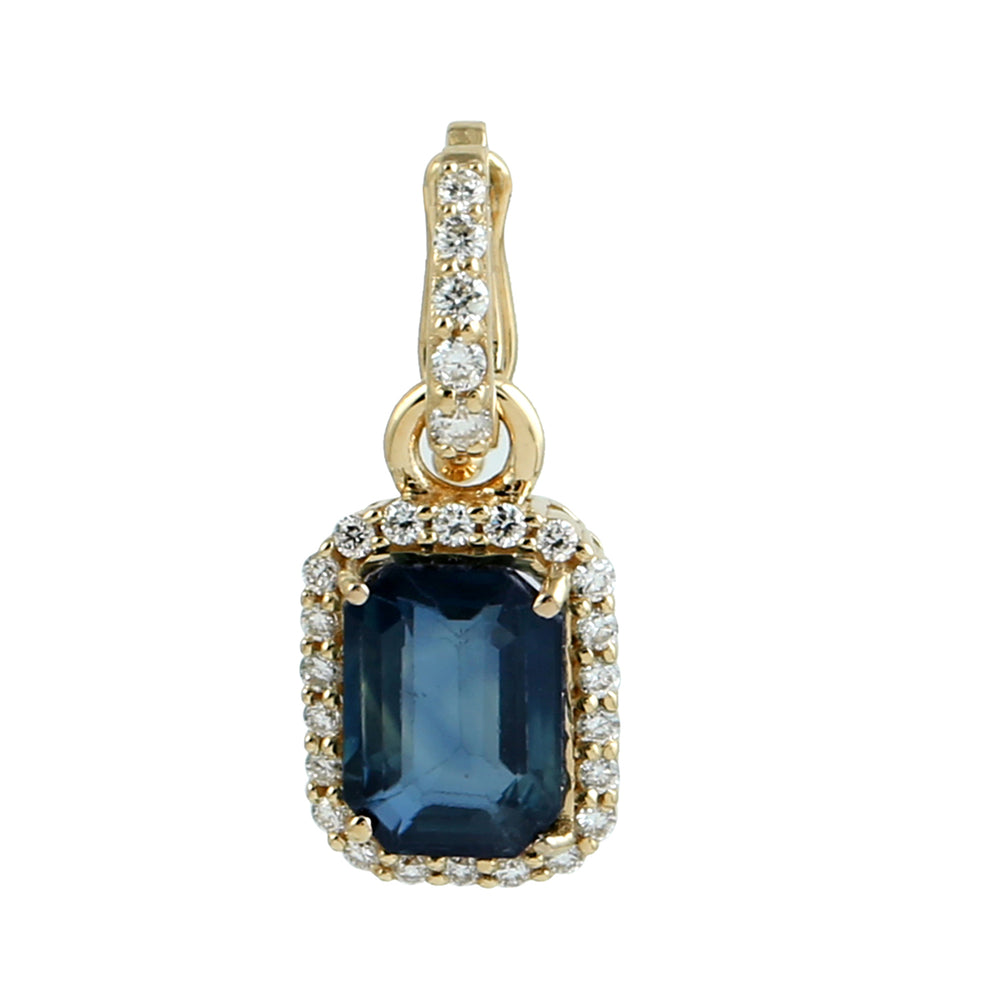 Octagon Blue Sapphire Pave Diamond Charm Pendant 18K Yellow Gold jewelry Gifts