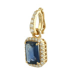 Octagon Blue Sapphire Pave Diamond Charm Pendant 18K Yellow Gold jewelry Gifts