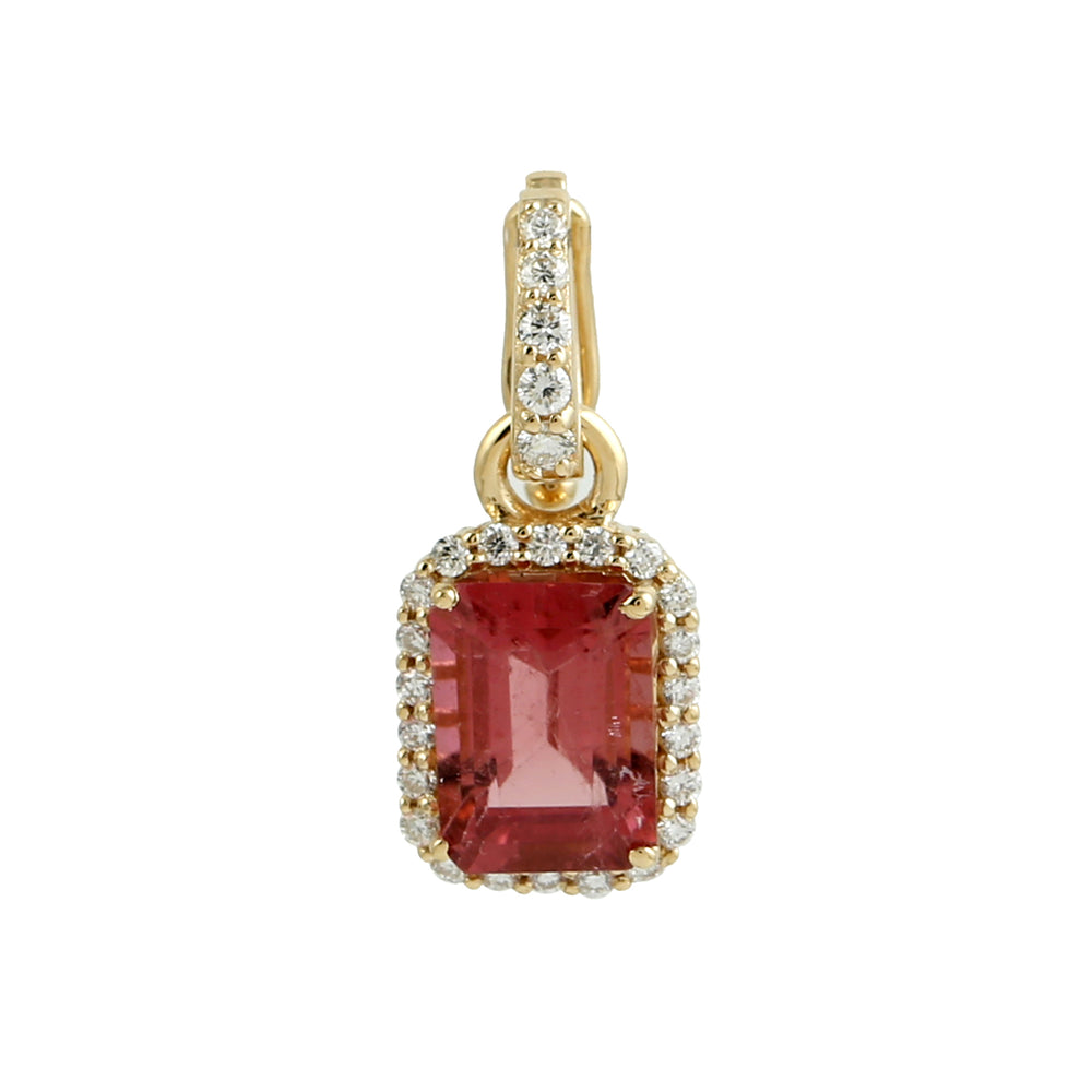 Octagon Pink Tourmaline Pave Diamond Charm Pendant 18K Yellow Gold jewelry Gifts