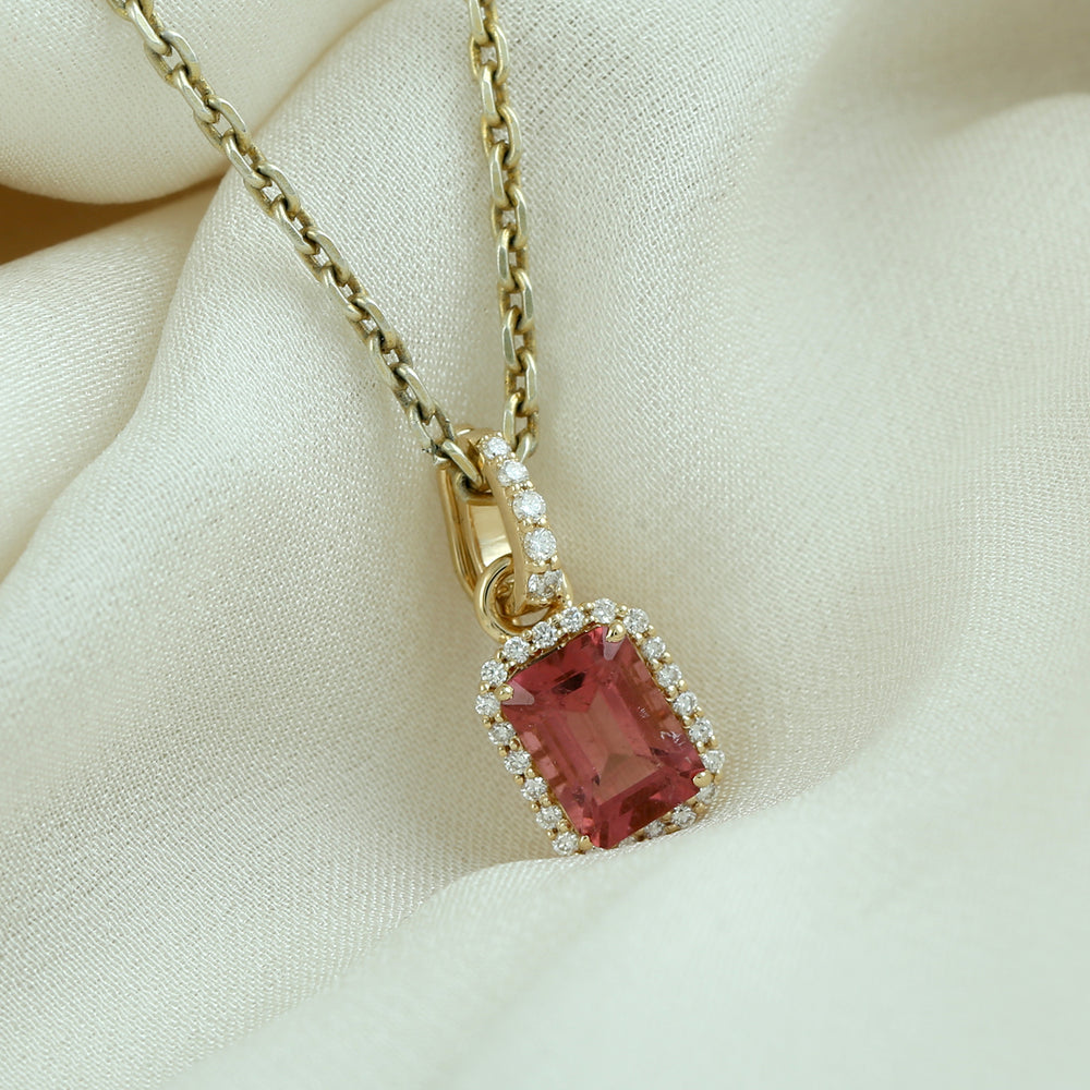 Pink Tourmaline Pave Diamond Charm Pendant In 18K Yellow Gold