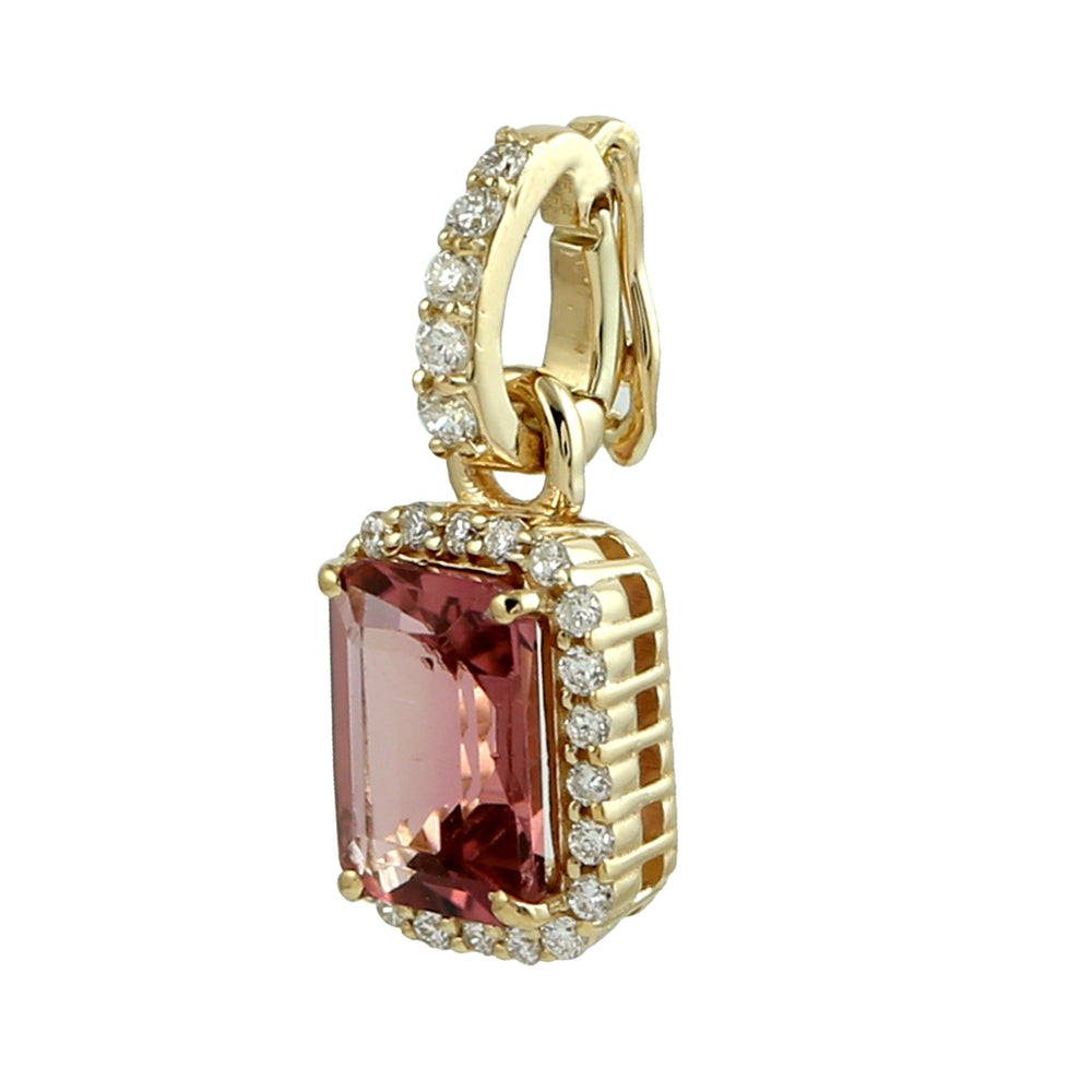 Pink Tourmaline Pave Diamond Charm Pendant In 18K Yellow Gold