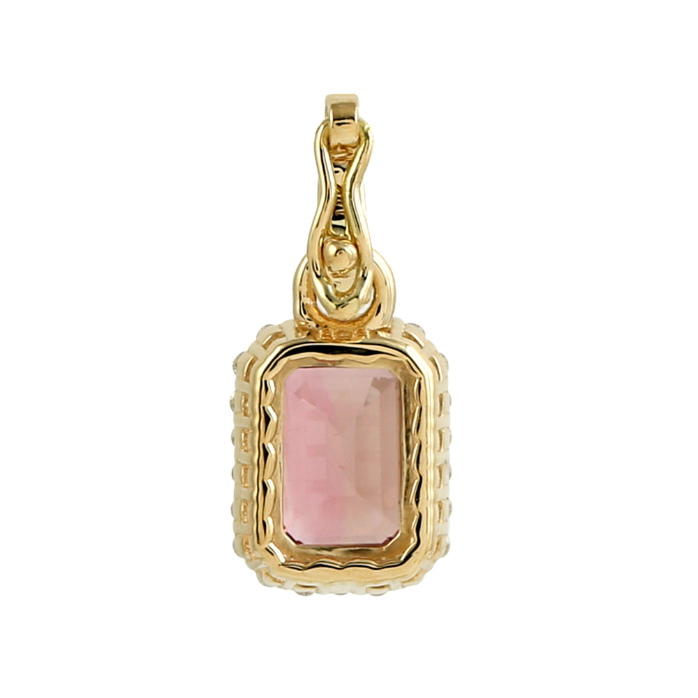 Pink Tourmaline Pave Diamond Charm Pendant In 18K Yellow Gold