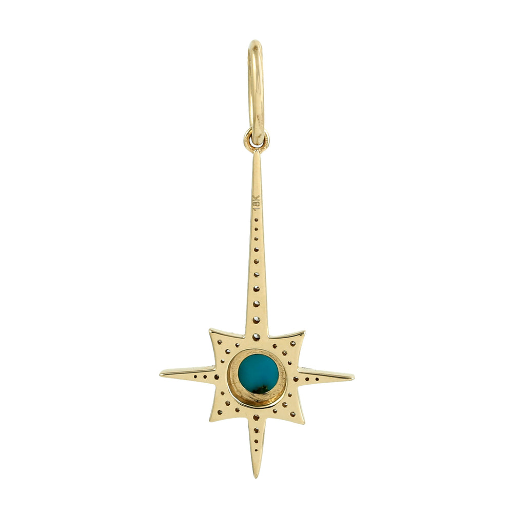 Natural Turquoise Pave Diamond In 18K Yellow Gold North Star Pendant