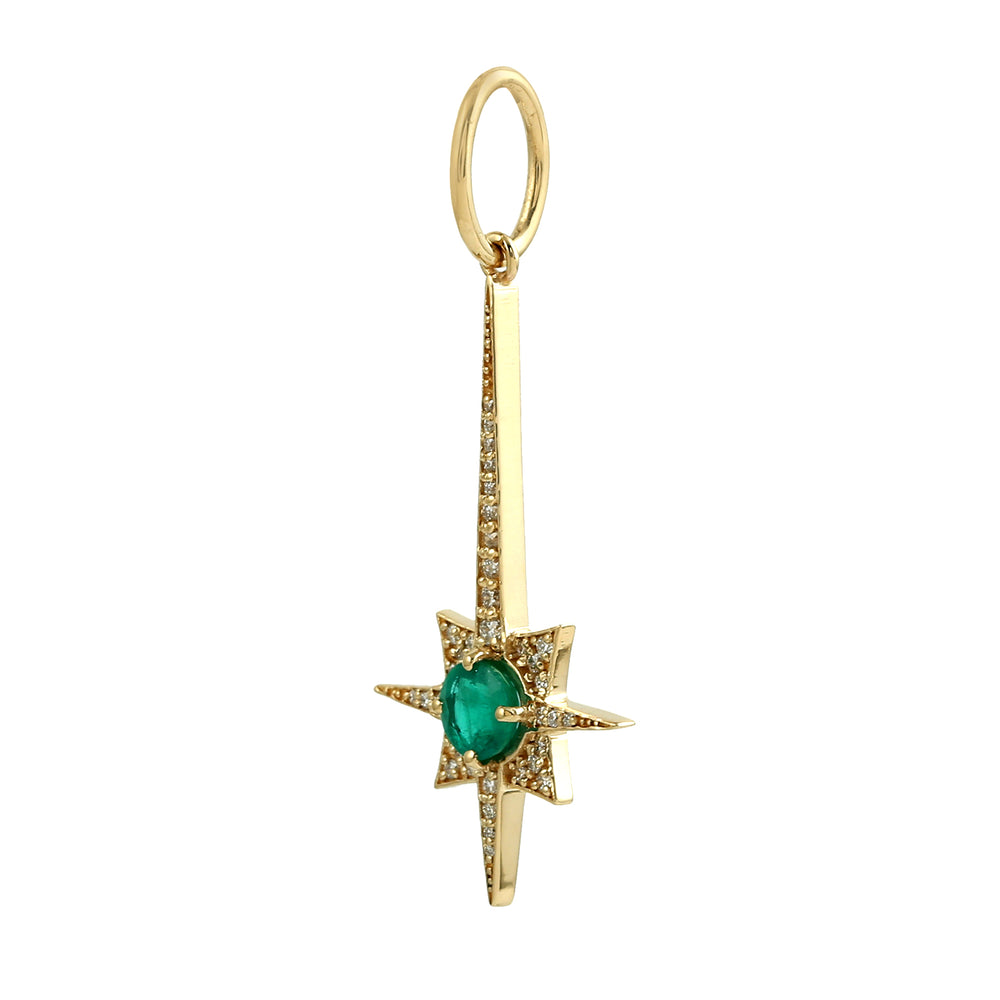 Natural Emerald Pave Diamond North Star Pendant In 18K Yellow Gold