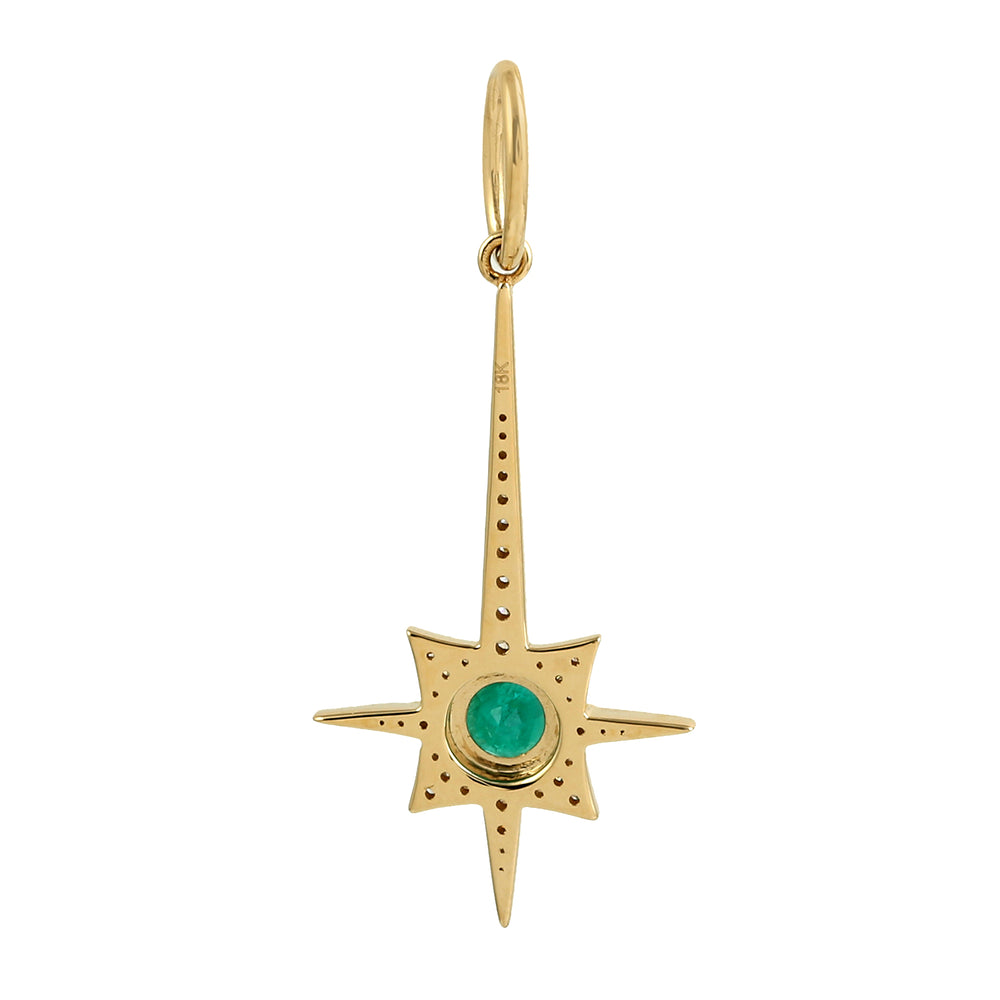 Natural Emerald Pave Diamond North Star Pendant In 18K Yellow Gold