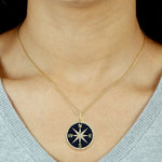 Natural Diamond Pave Star Navigation Compass Enamel Pendant 14K Yellow Gold jewelry