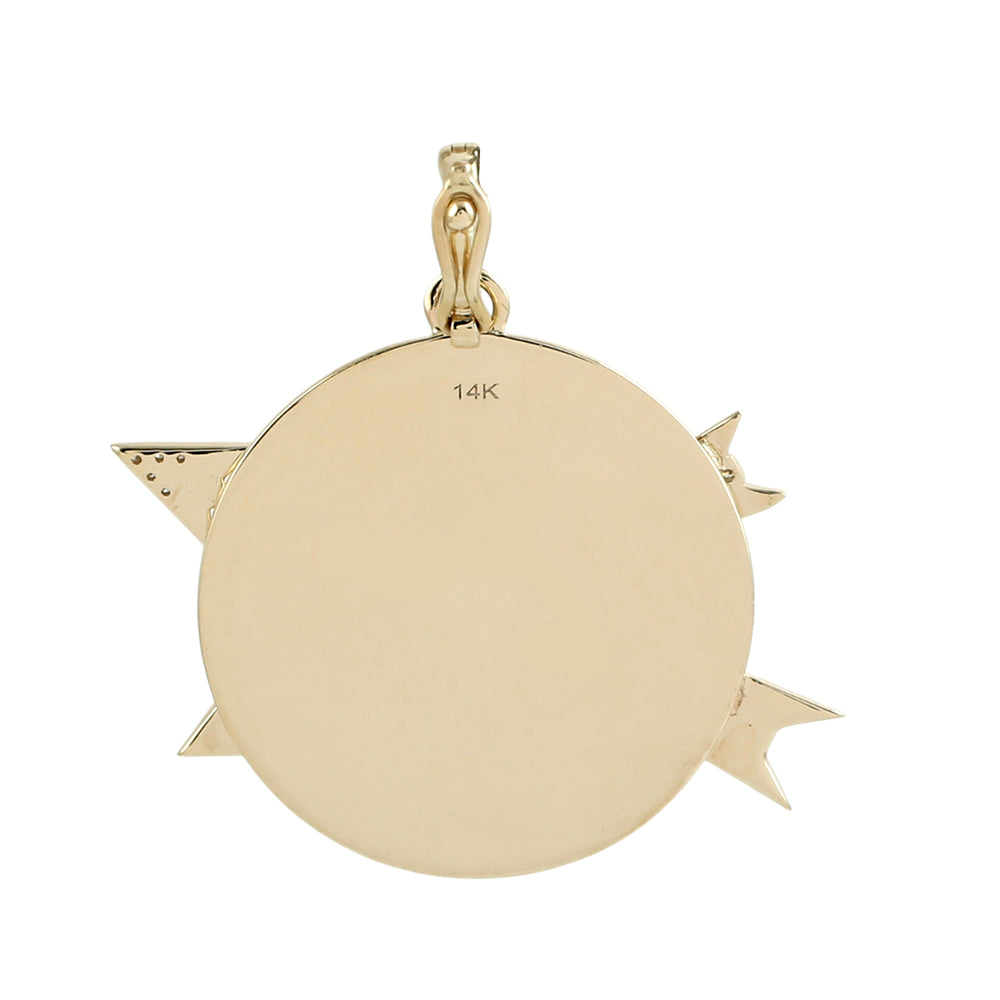 Pink Enamel Compass Arrow Pendant with Diamonds in 14K Yellow Gold