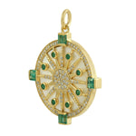 MOP Natural Emerald Diamond Wheel Of Fortune Design 14k Pendant For Her