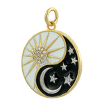 14K Yellow Gold Pave Natural Diamond Enamel Day & Night Charm Pendant Jewelry