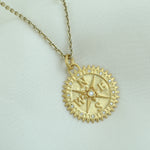 Micro Pave Diamond Compass Design 14k Gold Handmade Pendant for Her