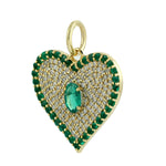 Natural Oval Cut Emerald Micro Pave Diamond Heart Pendant 14K Yellow Gold For Valentine Gifts