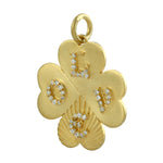 14K Yellow Gold Alphabet "Love" Initial Clover Flower Pendant Pave Diamond Jewelry For Her