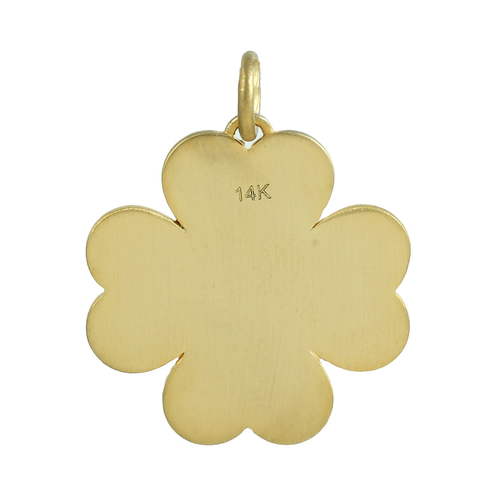 14K Yellow Gold Alphabet "Love" Initial Clover Flower Pendant Pave Diamond Jewelry For Her