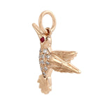 18k Rose Gold Pave Diamond Ruby Flying Bird Charm Gift