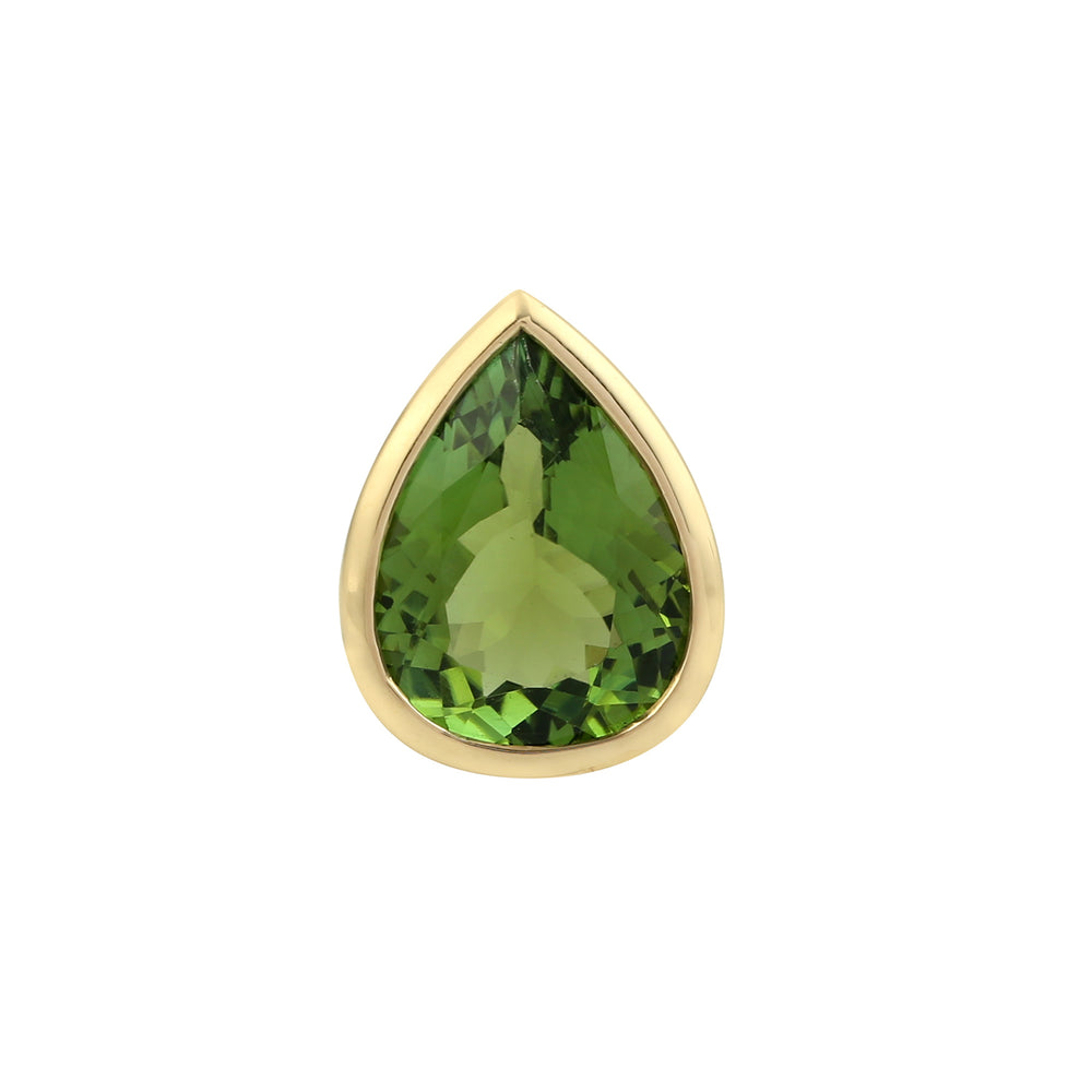 Pear Cut Green Tourmaline Bezel Set Charm Pendant 18K Solid Gold Jewelry