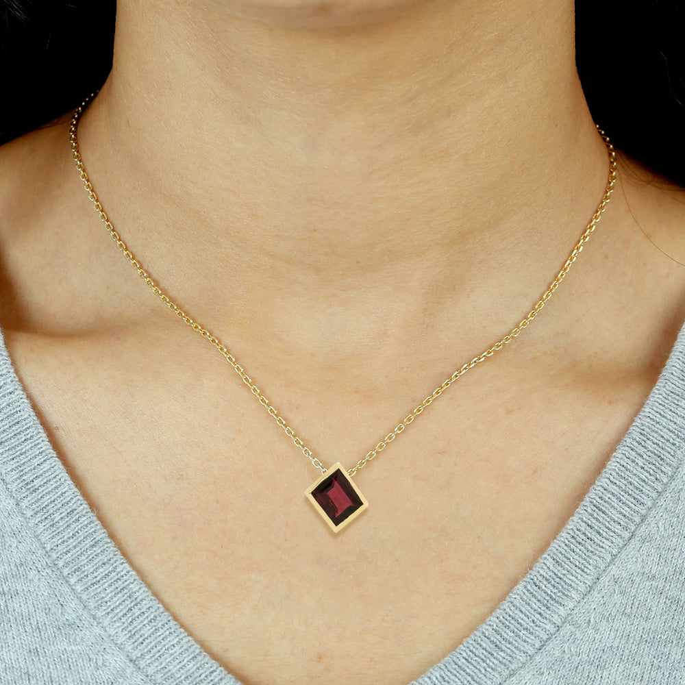 Square Tourmaline Gemstone Bezel Set 18K Yellow Gold Designer Pendant Jewelry