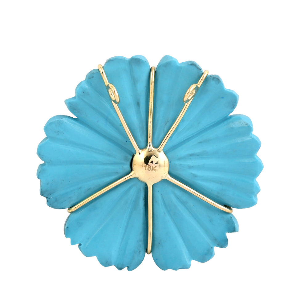 Octagon Tourmaline Carved Turquoise 18K Yellow Gold Flower Pendant Jewelry