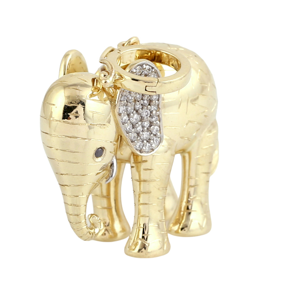 14K Yellow Gold Elephant Pendant Micro Pave Diamond For Unisex Gifts
