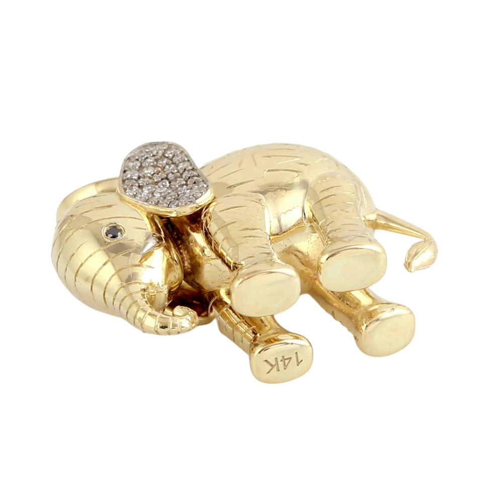 14K Yellow Gold Elephant Pendant Micro Pave Diamond For Unisex Gifts