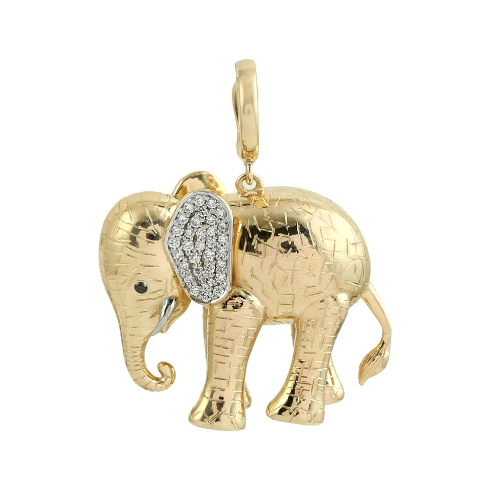 14K Yellow Gold Elephant Charm Pendant Micro Pave Diamond Jewelry For Unisex Gifts