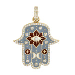 14K Yellow Gold Pave Diamond Enamel Hamsa Buddha Mama Pendant Jewelry For Unisex