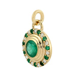 Round Emerald Pave Diamond 18K Yellow Gold Designer Charm Pendant Jewelry For Women's