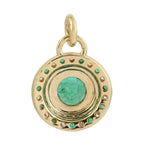 Round Emerald Pave Diamond 18K Yellow Gold Designer Charm Pendant Jewelry For Women's