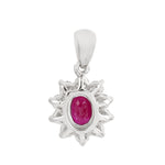 Natural Oval Ruby Pave Diamond Designer Charm Pendant 18K White Gold For Her