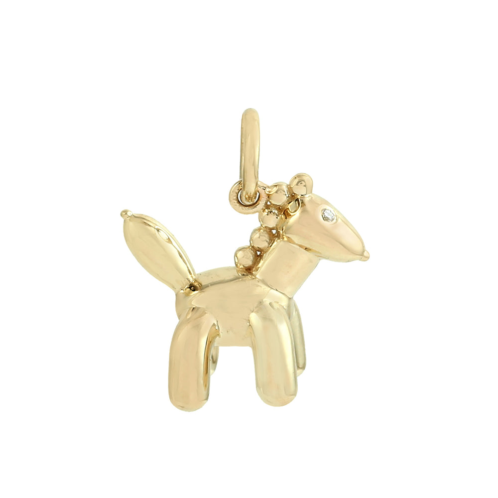 14K Yellow Gold Bezel Set  Natural Diamond Horse Animal Pendant