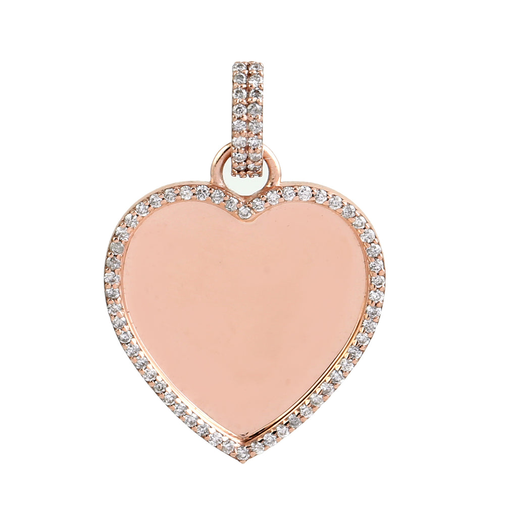 14k Rose Gold Pave Natural Diamond Enamel Heart Pendant For Women