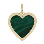 14K Yellow Gold Bezel Set Malachite Gemstone Pave Natural Diamond Heart Pendant For Her