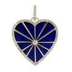 14K Yellow Gold Bezel Set Lapis Gemstone Pave Natural Diamond Heart Pendant For Her