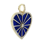 14K Yellow Gold Bezel Set Lapis Gemstone Pave Natural Diamond Heart Pendant For Her