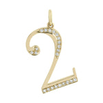 14K Yellow Gold Pave Natural Diamond "2" Initial Number Pendant For Unisex