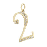 14K Yellow Gold Pave Natural Diamond "2" Initial Number Pendant For Unisex