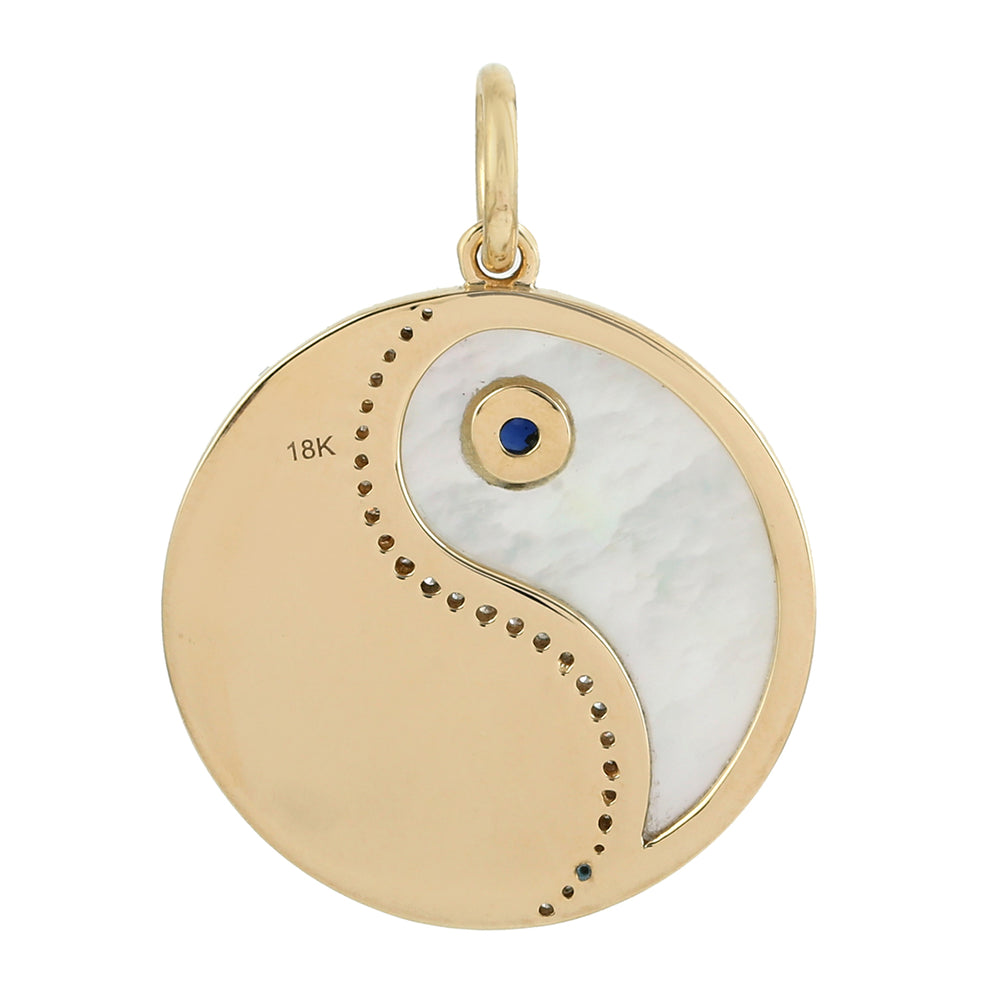 Fancy MOP Bezel Set  Blue Sapphire Pave Diamond Yin Yang Pendant In 18K Yellow Gold