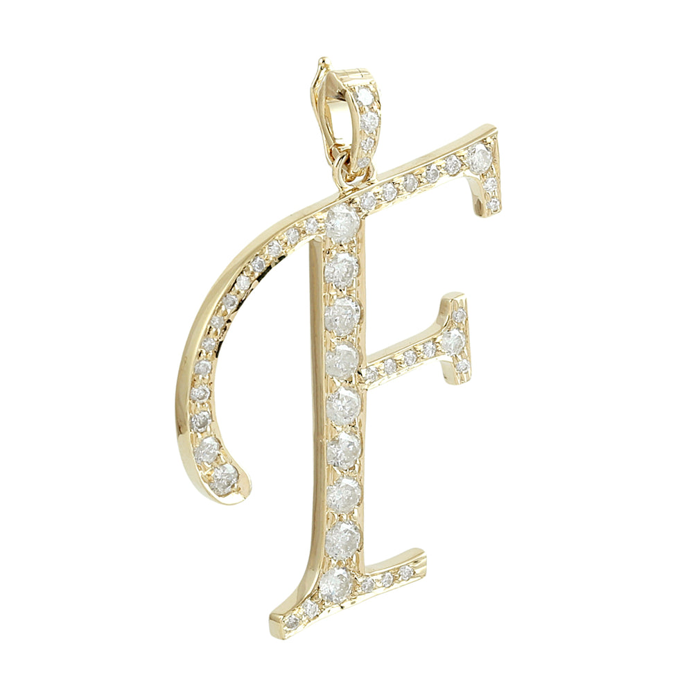 14K Yellow Gold Initial "F" Pendant with Pave Diamonds – Personalized Charm