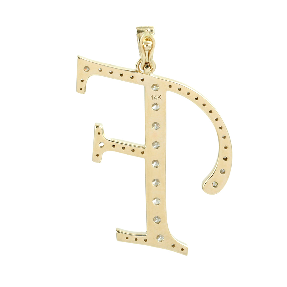 14K Yellow Gold Initial "F" Pendant with Pave Diamonds – Personalized Charm