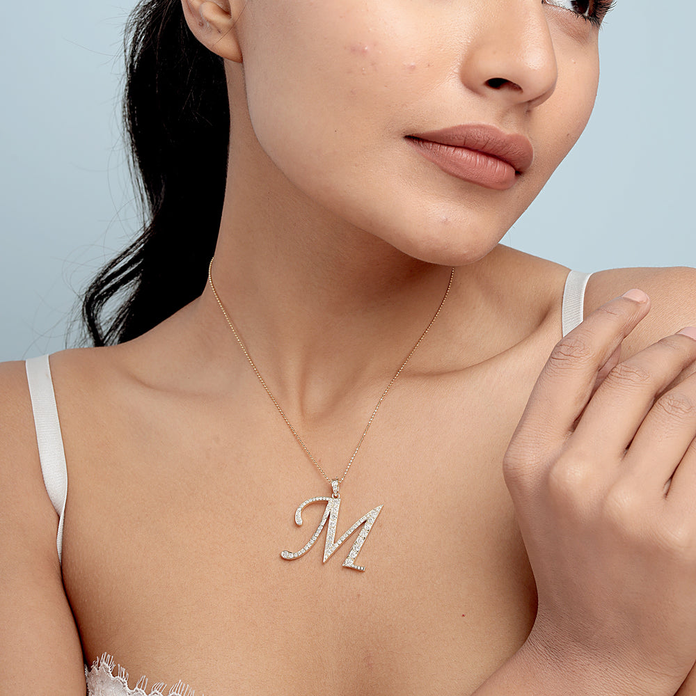 Natural Diamond “M” Initial Pendant in 14K Yellow Gold