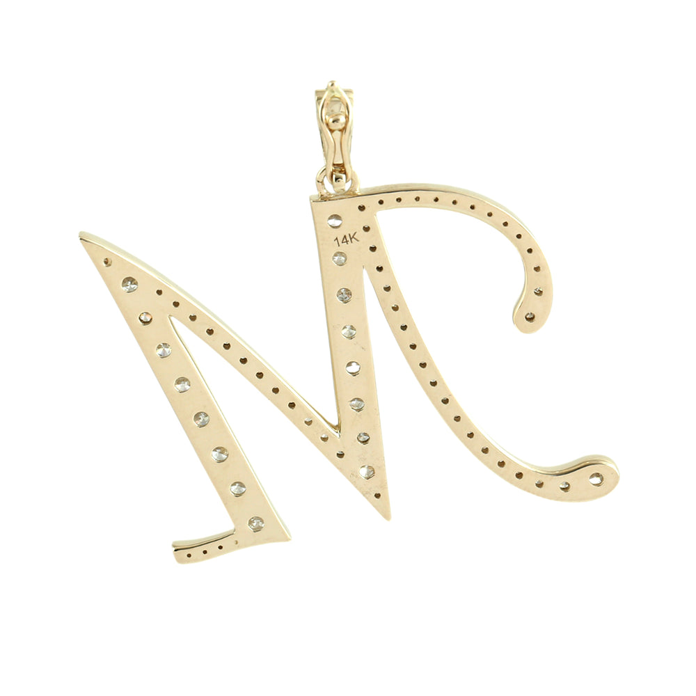 Natural Diamond “M” Initial Pendant in 14K Yellow Gold