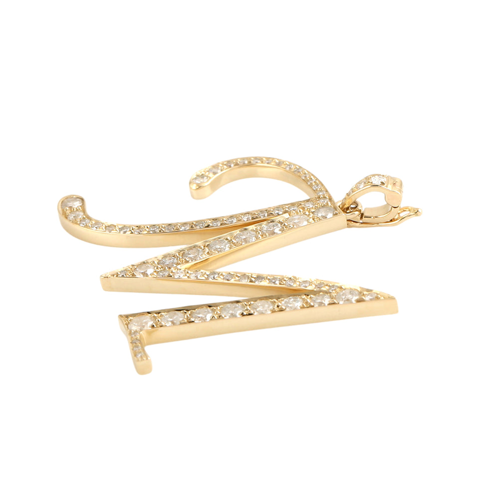 Natural Diamond “M” Initial Pendant in 14K Yellow Gold