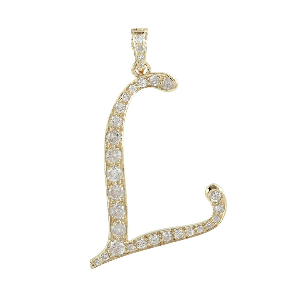 Natural Diamond "L" Initial Alphabet Pendant in 14K Yellow Gold