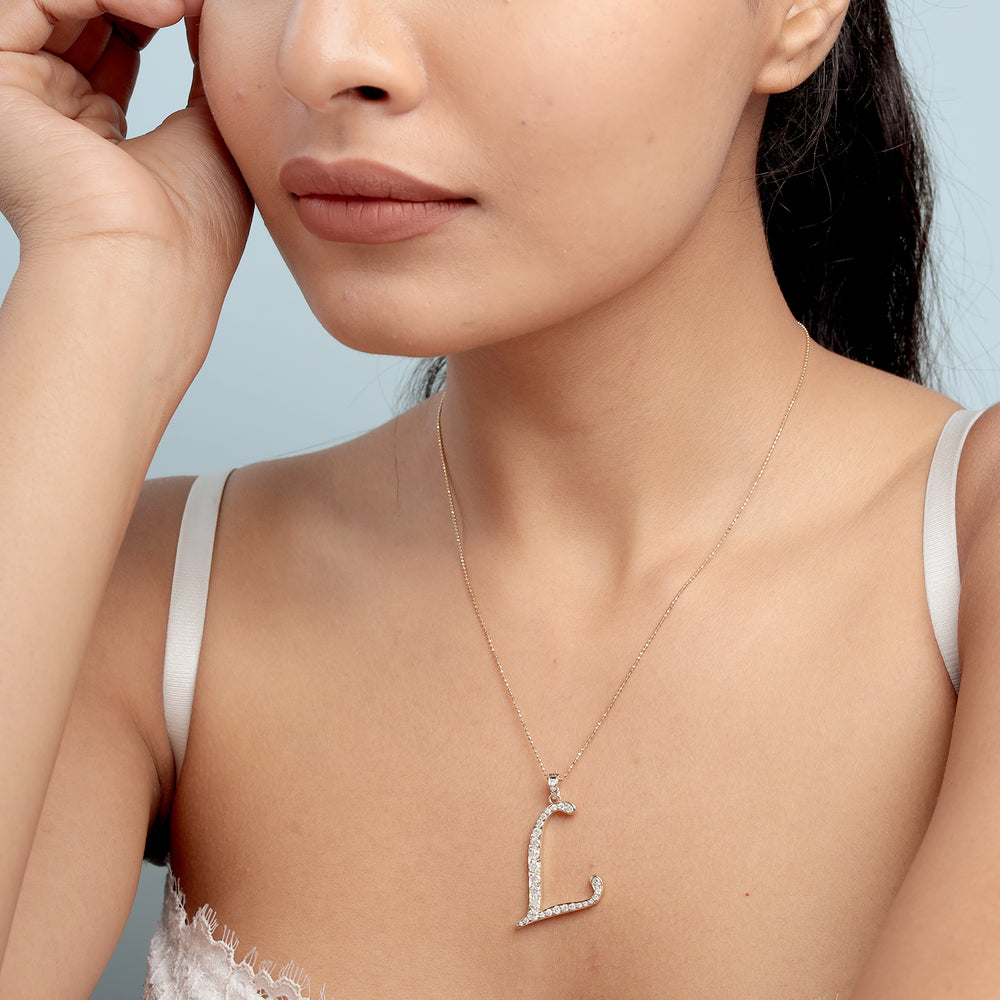 Natural Diamond "L" Initial Alphabet Pendant in 14K Yellow Gold