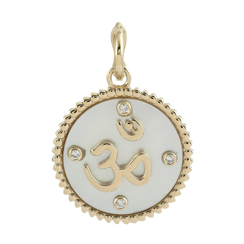 Om Symbol MOP & Diamond Medallion Pendant in 14K Yellow Gold