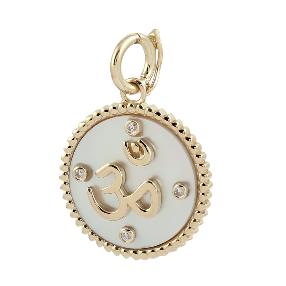 Om Symbol MOP & Diamond Medallion Pendant in 14K Yellow Gold
