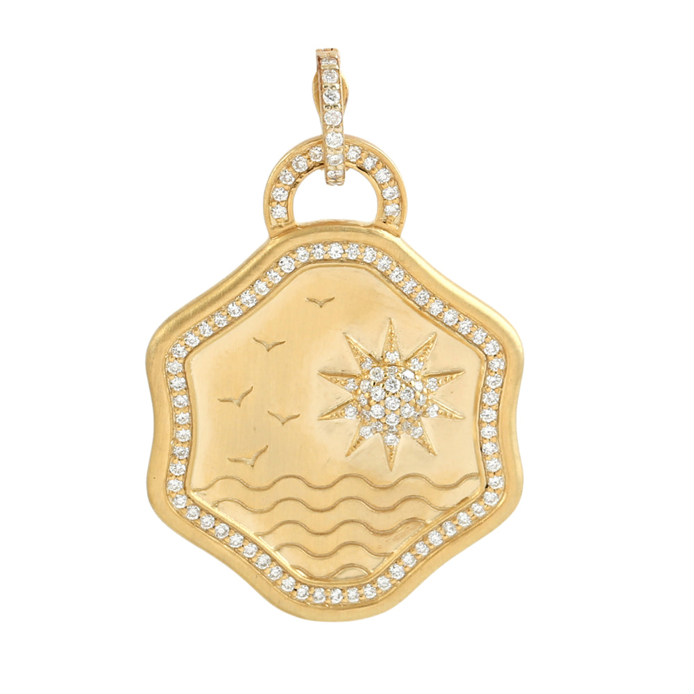 Diamond Sunburst Medallion Pendant in 14K Yellow Gold
