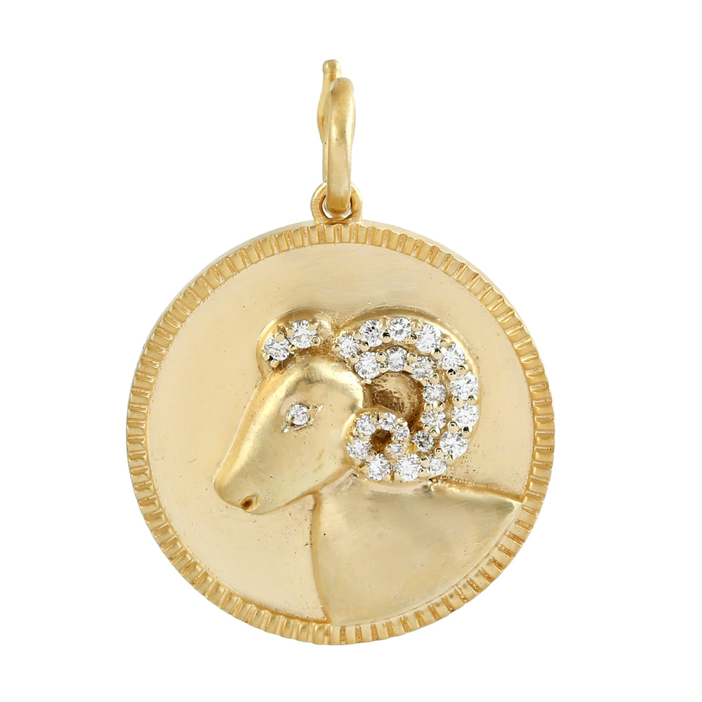 Aries Zodiac Medallion Pendant with Diamonds in 14K Yellow Gold