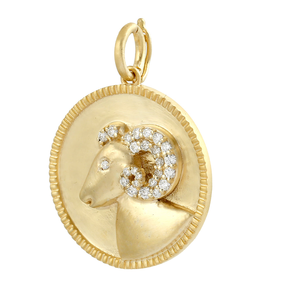 Aries Zodiac Medallion Pendant with Diamonds in 14K Yellow Gold